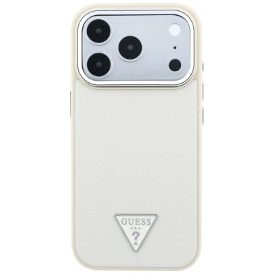 3. Guess MagSafe-Hülle mit genarbtem Dreieckslogo für iPhone 18 Pro Max / 17 Pro Max – Beige