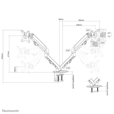 8. Neomounts FPMA-D650DBLACK Monitorhalterung/Ständer 68,6 cm (27") Schreibtisch Schwarz