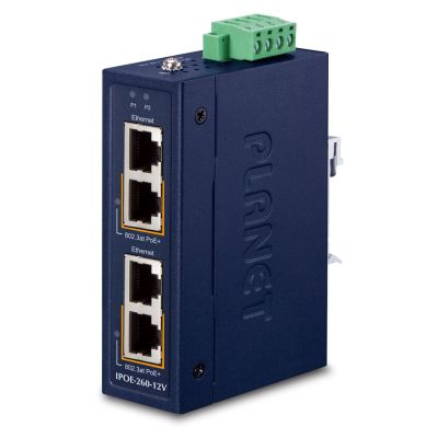 PLANET Industrieller 2-Port 10/100/1000T Gigabit-Ethernet-Adapter mit PoE-Unterstützung, Blau
