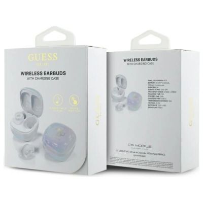 7. Guess Bluetooth-Kopfhörer GUTWSJ144ESH TWS + Dockingstation weiß/weiß schillerndes 4G-gedrucktes Logo