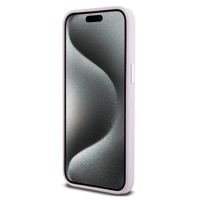 5. DKNY Flüssigsilikon-Hülle mit kleinem Metalllogo und MagSafe-Funktion für iPhone 14 Pro Max – Pink