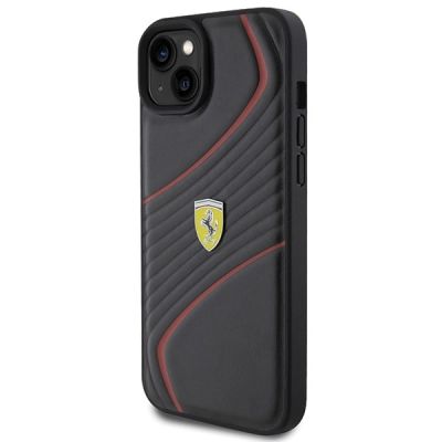 2. Ferrari Twist Metal Logo-Hülle für iPhone 15 Plus – Schwarz