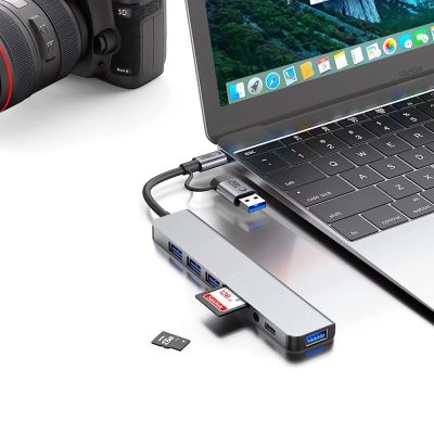 8. Tech-Protect HB06 HUB Adapter 8in1 TYPE-C + USB2.0 + USB3.0 + SD/TF + AV3.5 - grau