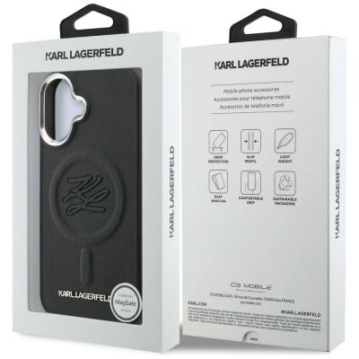 8. Karl Lagerfeld MagSafe Hülle mit Initialen und Metalllogo für iPhone 16 – Schwarz