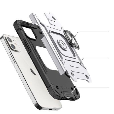 4. Wozinsky Ring Armor Hülle für iPhone 14 gepanzerte Hülle magnetischer Haltering silber