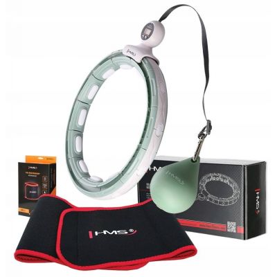 Hula Hop HMS HHM15 mit Zähler und Schwerkraftball grün + Gurt BR163 rot Set