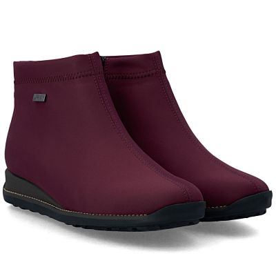 4. Rieker TEX 98251-35 wasserdichte, gefütterte Damen-Ankle-Boots in Burgunderrot
