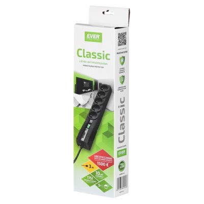 8. Ever Classic Überspannungsschutzleiste 3,0 m (5 x UTE; 10 A; schwarz) (T/LZ09-CLA030/0000)