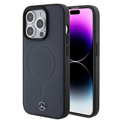 Mercedes Smooth Leather MagSafe Hülle für iPhone 15 Pro – Marineblau