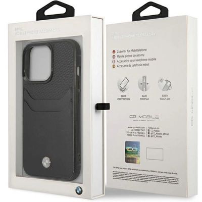 8. Hülle BMW BMHCP14X22RSEPK iPhone 14 Pro Max 6.7" schwarz/schwarz Leder Kartenfach