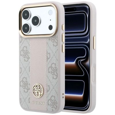 Guess 4G MagSafe-Hülle mit runden und klassischen Stripe-Logos für iPhone 17 Pro / 18 Pro – Pink