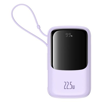 Baseus Qpow Pro+ 10000mAh 22,5W Powerbank mit integriertem USB-C-Kabel und Display – Lila