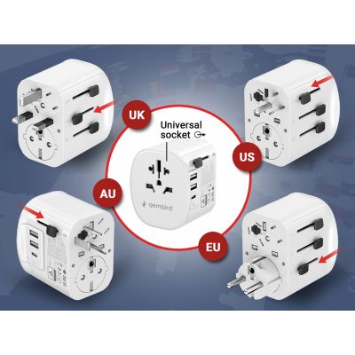 5. GEMBIRD UNIVERSAL-REISEADAPTER MIT ERDUNG 15 W, WEISS