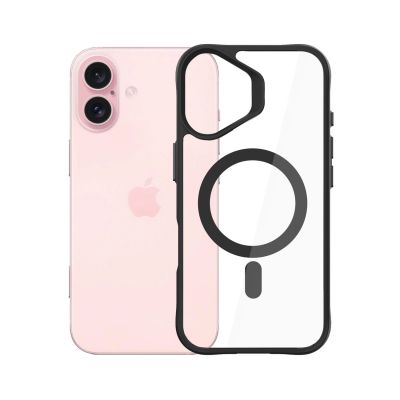 6. 3mk Satin Armor MagCase Hülle mit MagSafe für iPhone 16 Plus – transparent mit schwarzem Rahmen