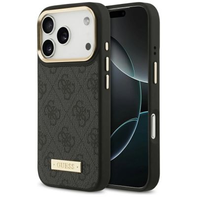 Guess 4G Logo Plate MagSafe Hülle für iPhone 17 Pro – Schwarz