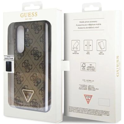 7. Guess Leder 4G Triangle Strass Hülle für Samsung Galaxy Z Fold 5 – braun