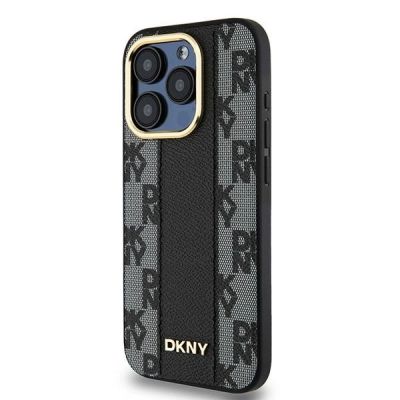 2. DKNY Leder-MagSafe-Hülle mit kariertem Monomuster für iPhone 15 Pro Max – Schwarz