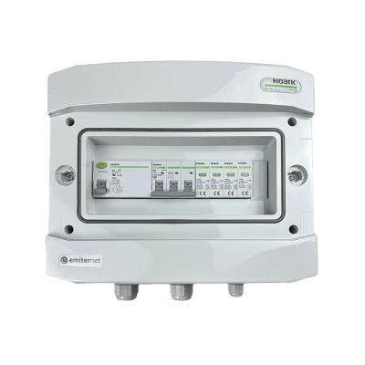Hermetische IP65 EMITER-Wechselstromanschlussverteileranlage mit Überspannungsableiter Noark Typ 2, 50 A, 3-polig, FI-Schutzschalter Typ A 63 A/300 mA