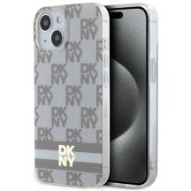 DKNY IML Checkered Mono Pattern & Printed Stripes MagSafe Hülle für iPhone 15 Plus / 14 Plus – Beige