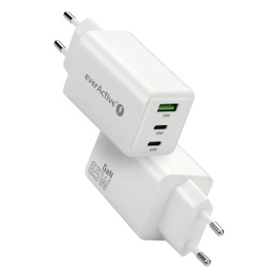4. EVERACTIVE GAN Wandladegerät 1 x USB, 2 x USB-C Schnellladefunktion 4+ 65W Weiß SC-655Q