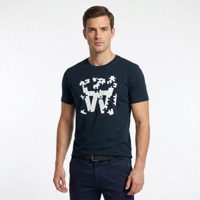 3. Wood Ace Puzzle T-Shirt, Marineblau - 10295703-2222-7000