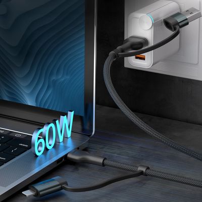 5. 3mk Hyper Cable N-SERIES 2-in-2 USB-A/USB-C und USB-C/ Lightning 1,2 m QC 3.0 9 V/2 A 60 W – Schwarz