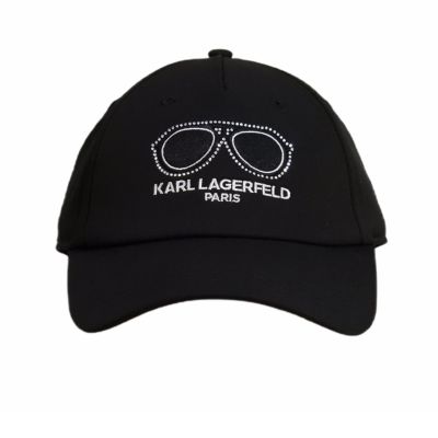 2. Karl Lagerfeld Paris Kappe mit Riemenverschluss, Brille, Schwarz - L5WH7946 blk