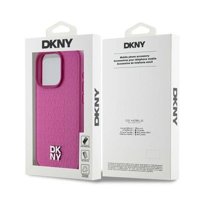 8. DKNY MagSafe-Hülle aus Leder mit Monogrammmuster und Metalllogo für iPhone 15 Pro, Pink