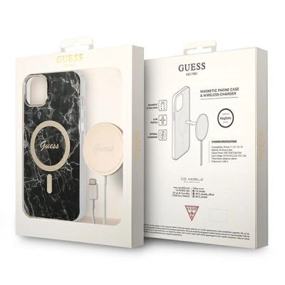10. Set Guess GUBPP14SHMEACSK Case+ Charger iPhone 14 6.1" schwarz/schwarz Hartschalenetui Marble MagSafe