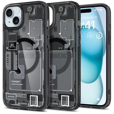 Spigen Ultra Hybrid Mag Case mit MagSafe für iPhone 15 Plus – Dunkelgrau (Zero One Pattern)
