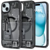 Spigen Ultra Hybrid Mag Case mit MagSafe für iPhone 15 Plus – Dunkelgrau (Zero One Pattern)