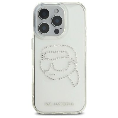 3. Karl Lagerfeld IML Strass-Hülle mit Karl-Kopf für iPhone 16 Pro – Transparent