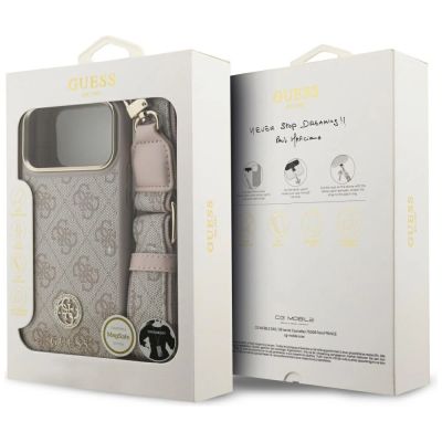 9. Guess 4G Strass Logo & Big Strap Metal Buttons MagSafe Case für iPhone 17 Pro Max - Pink