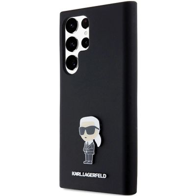 2. Karl Lagerfeld Silikon Ikonik Metal Pin Hülle für Samsung Galaxy S23 Ultra – Schwarz