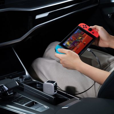 16. Cuktech CC903P 100W Kfz-Ladegerät mit Display und 70 cm langem, einziehbarem USB-C-Kabel – Grau