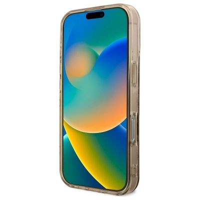 5. Guess IML Pfingstrose auf 4G-Hintergrund MagSafe-Hülle für iPhone 16 Pro Max – braun