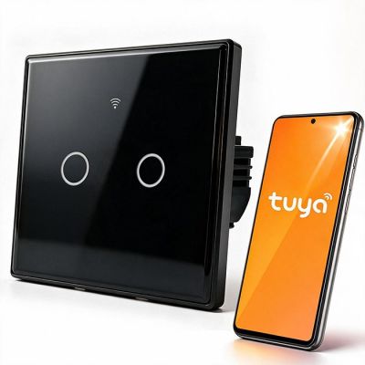 QOLTEC LICHT-EIN/AUS-SCHALTER | 2-KANAL-TOUCH-BEDIENUNG | WLAN | TIMER | TUYA | SCHWARZ