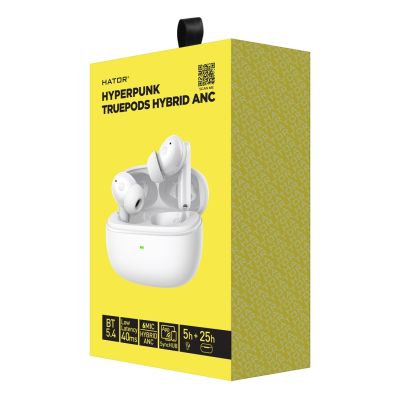 5. HATOR Hyperpunk Truepods Hybrid ANC True Wireless Stereo (TWS) In-Ear-Headset mit Bluetooth für Anrufe und Musik, Weiß