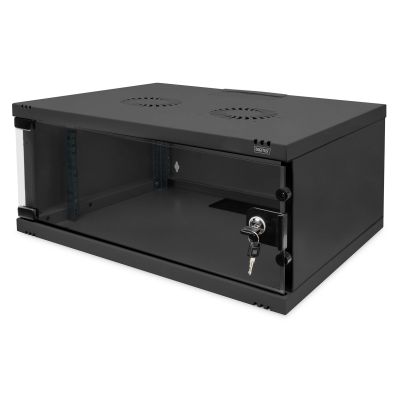 36. 19-Zoll-4HE-Wandnetzwerkschrank, SOHO 241 x 540 x 400 mm, Glastür, schwarz, unmontiert, 60 kg
