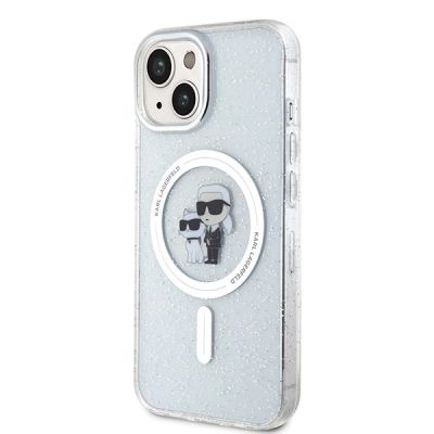 2. Karl Lagerfeld Karl&Choupette Glitter MagSafe Hülle für iPhone 15 Plus – transparent