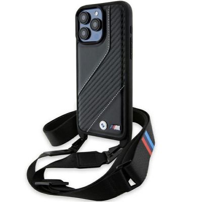BMW M Edition Carbon Stripe & Strap Hülle für iPhone 15 Pro – Schwarz
