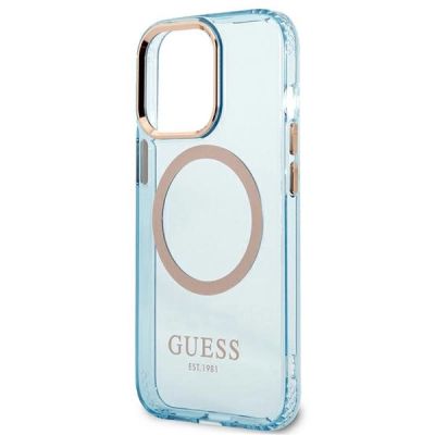 6. Guess Gold Outline Translucent MagSafe Hülle für iPhone 13 Pro / iPhone 13 – Blau