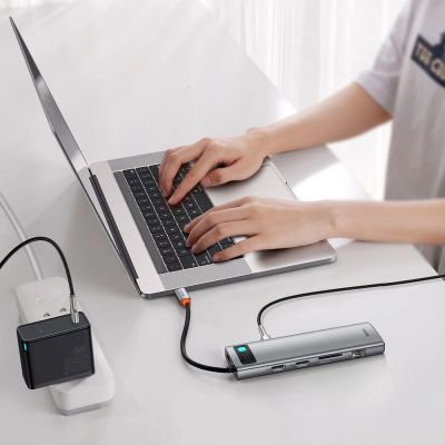8. Baseus Metal Gleam 11in1 multifunktionaler USB Type C HUB - 3x USB 3.2 Gen 1 5Gbps / USB Type C PD 100W / 3,5 mm Miniklinke AUX / VGA Full HD 60Hz / 2x HDMI 4K 30Hz / TF- und SD-Kartenleser / RJ45 1Gbps grau (CAHUB -CT0G)