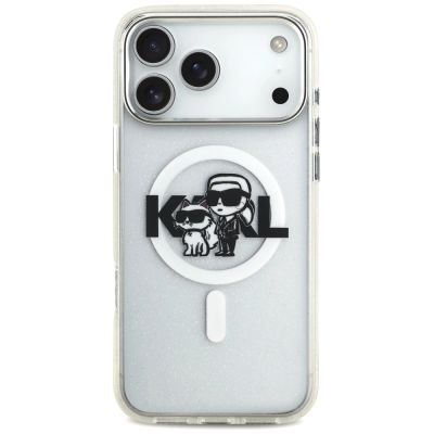 3. Karl Lagerfeld IML Glitter Karl & Choupette Sketch Logo MagSafe Case für iPhone 17 Pro Max – Transparent
