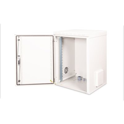 6. Digitus 19" 16U 600x600 Wand-Netzwerkschrank, Volltür, grau, ungeteilt, montiert, IP55, 100 kg