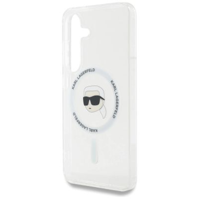 6. Karl Lagerfeld Button Karl Head Printed Logo MagSafe Samsung Galaxy S25 Hülle Weiß