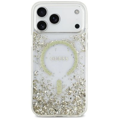 3. Guess MagSafe-Hülle mit Harzboden und Glitzer für iPhone 18 Pro Max / 17 Pro Max – Gold