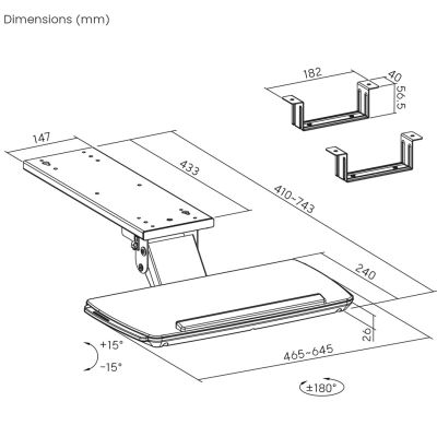 7. Maclean Tastaturhalterung für unter den Schreibtisch, verstellbar, max. 5 kg, Weiß, MC-156 W