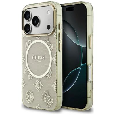 Guess IML Peony Dot MagSafe Hülle für iPhone 17 Pro – Beige