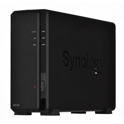 Synology DS124 NAS; Tower; 1x (3,5" SATA-Festplatte); Realtek RTD1619B; 1 GB DDR4, 1x 1GbE RJ-45